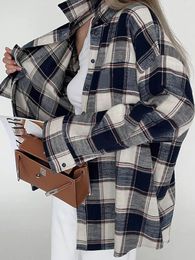 Women's Blouses Aynaray 2024 Women Spring Winter Oversized Plaid Shirt Thick Vintage Long Sleeve Loose Fit Blouse For Woman