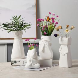 Vases Creative Figurine Vase European Style Human Statue Flower Receptacle Modern Home Decorative Jardiniere Lovely Plant Holder