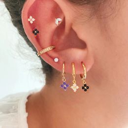 Earrings 2023 New Fashion Stainless Steel Flower Small Hoop Earrings Women Korean Crystal Zirconia Cartilage Earrings Piercing Jewelry