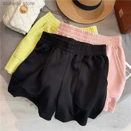 Women's Shorts Womens shorts with pockets summer solid color high waisted hot pants casual loose sports elastic waist girl cycling H240424