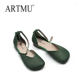 Casual Shoes Artmu Hollow Out Sandals For Women Closed Toe Luxury Summer Elegant Buckle Flats Genuine Leather Low Heel