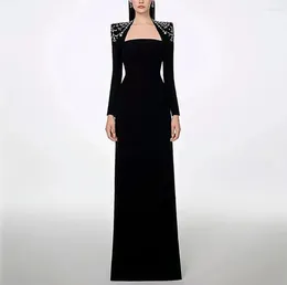 Party Dresses Black Long Beads Evening For Women Elegant Floor-Length Mermaid Prom Special Events Gala Gown