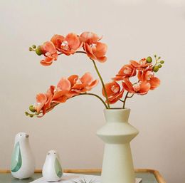 Decorative Flowers High-End Simulated Hand-Feeling Moisturizing Single Branch 5-Head Phalaenopsis Orchid Home Decoration Flower Arrangement