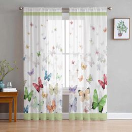 Curtain Butterfly Watercolor Animal Gradient Voile Sheer Curtains Living Room Window Tulle Kitchen Bedroom Drapes Home Decor