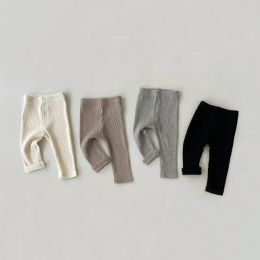 Pants Baby Boy Girl Pant 024M Newborn Kids Elastic Waist Solid Color/Strip Stretch Legging Ribbed Cotton Skinny Tights Bottom Clothes