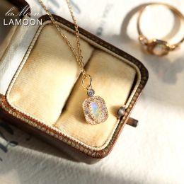 Necklaces LAMOON Vintage Opal Necklace For Woman Synthesis Opal Pendant 925 Sterling Silver K Gold Plated Oct Birthstone Gift NI172