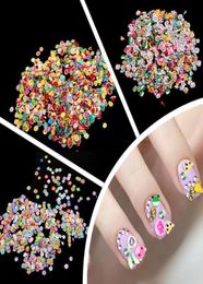 Whole1000 PiecesBag Fimo Clay 3 Series Fruit Flowers Animals DIY 3D Nail Art Decorations Nails Art Decoration Sticker Design7706022