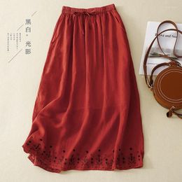 Skirts Limiguyue Summer Thin Embroidery Skirt Women A-Line Big Swing Casual All Match Packets Cotton Linen Vintage Chic U343