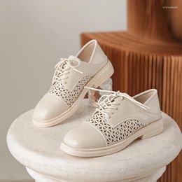 Casual Shoes Square Toe Cutout Leather Flats Women Lace Up Breathable Oxford 41-43 Big Size Black/white Fretwork Brogue For Woman