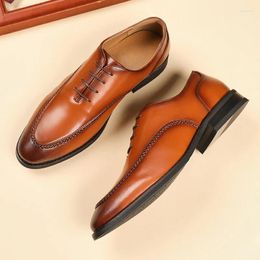 Casual Shoes Oxford Leather Men's Brown Business British Formal Wedding Pointed Lace Up