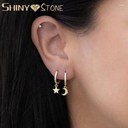 Dangle Earrings 925 Sterling Sliver Small Mini Cute Luxury Moon Star Drop CZ For Women Female Petite Korean Style Stud Silver Jewellery