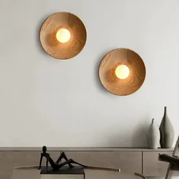 Wall Lamps Nordic Minimalist Wabi Sabi Lamp Retro Solid Wood Glass Shade For Loft Living Room Bedroom Bedside Lights