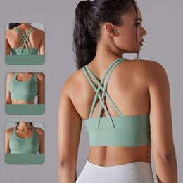 Solid Colour Women Fitness Sports Bra Top Gym Yoga triangle backless Athletic Back Cutout Cross Tight Workout Soft