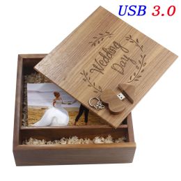 Drives Photo Album USB 3.0 Flash Drive 128GB Wooden Box Memory Stick Free Custom Logo Pen Drive 64GB Creative Wedding Gifts Pendrive 8G