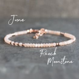 Strands June Birthstone Bracelet, Peach Moonstone Bracelet, Bridesmaid Gifts, June Birthday Gift for Her, Pink Moonstone Jewellery