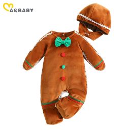 One-Pieces ma&baby 024M Christmas Baby Romper Newborn Infant Boy Girl Gingerbread Man Costumes + Hat Long Sleeve Jumpsuit Xmas Clothing