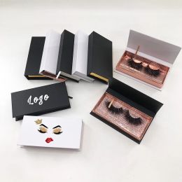 Eyelashes Wholesale 3D Mink Eyelashes Custom Print Logo Black White Rectangle Magnetic Case Eyelash Packaging Box