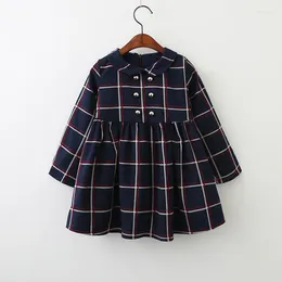 Girl Dresses 2024 Girls Dress Spring College Winds Style Clothing Long Sleeve Lapel Lattice Pattern Children Kids Clothes