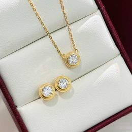 Designer Brand S925 sterling silver frisbee single diamond smooth surface unmarked versatile exquisite craftsmanship earrings and necklace set