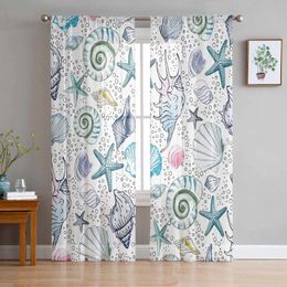 Curtain Ocean Conch Shell Bubble Tulle Sheer Window Curtains For Living Room Kitchen Children Bedroom Voile Hanging