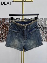 Women's Jeans Women Shorts High Waist Black Slim 2 Buttons Burrs Wide Leg Short A-line Denim Pants 2024 Summer Fashion 29L1913