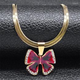 Pendant Necklaces Goth Butterfly Red Black Necklace For Women Rhinestone Stainless Steel Gold Colour Chain Jewellery Collier Femme NZZZ396S01