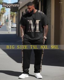 Men's Tracksuits Biggmans Two Piece T-Shirt Sets For Clothing Color-Blocked Plaid Street Hip-Hop Casual Large Pants Big Plus Size Suit