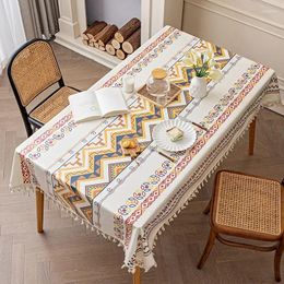 Table Cloth Fringed Dining Waterproof And Oil-proof. Tablecloth Cotton Linen Washable Fabric Ethnic Bohemian Rectangular