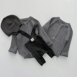 Sweaters New Infant Knitted Cardigan Casual Long Sleeve Bodysuit Boy Baby Cotton Solid Simple Knitting Sweater Newborn Girl Kid Tops Coat