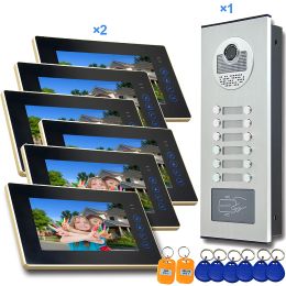 Doorbells 7 Inch Video Door Intercom Multiapartment System 10/12 Units Apartment Video doorbell Kits with RFID Keyfobs IR night Camera