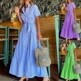 Summer Loose Temperament Striped Short Sleeve Fashion Midi Dress For Women