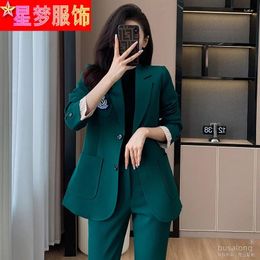 Women's Two Piece Pants Dark Green Suit Autumn And Winter High-End Business Temperament Fashion Interview Formal Wear O