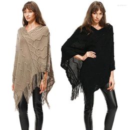 Scarves Hollow Knitted Cloak Tassel Shawl Fashionable Striped Wave Solid Color Pullover Women Autumn Warm Sweater Coat