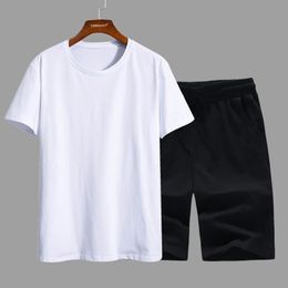 Mens T-shirt tees T shirts shirt casual sports suit summer solid color simple pocket-less loose knit short sleeve shorts mens suit