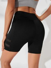Women's Shorts Summer womens sexy mesh shorts with pockets si transparent black sports and casual sty H240424