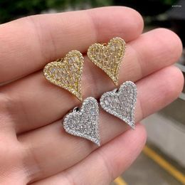Stud Earrings 2024 Sweet Mini Shiny Paved Cz Heart Shaped Jewelry For Women Men Lover Cute Girl Romantic Delicate Love Fashion Gifts