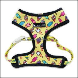 Dog Collars Leashes Step-In Dog Vest Harness And Leashes Soft Air Mesh Adjustable Dogs Harnesses Cute Printed No Pl With Neck Padded Dh08M