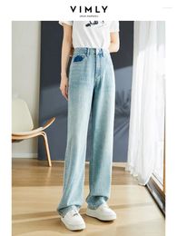 Women's Jeans Vimly Vintage Blue For Women 2024 Summer Loose High Waist Straight Wide Leg Cotton Denim Pants Streetwear Casual Trousers