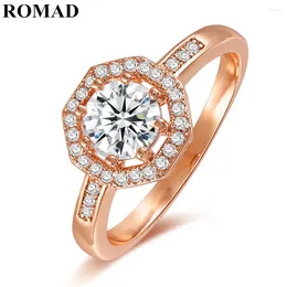 With Side Stones ROMAD Fashion Female Geometric Polygon CZ Zircon Ring For Women Lover Wedding Jewellery Trendy Rose Gold Finger Anillos Mujer