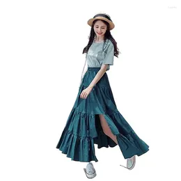 Skirts 2024 Korean Style Women High Street Irregular Long Candy Colour Ruffles Holiday Beach Party