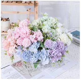 Decorative Flowers Artificial 5-Fork Combination Bouquet Hydrangeas Small Handful Of Wedding Home Decoration Silk