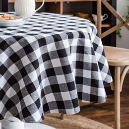 Table Cloth Vintage British Style White Black Plaid Grid Check Round 150CM For Home Xmas Party Banquet Mantel Mesa