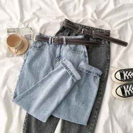 Women's Jeans Fashion Ninth-length Trousers Korean Streetwear High Waist Blue Black Denim Pants Baggy Mom Capri Bottoms