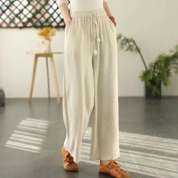 Women's Pants Soild Vertical Tube Trousers For Woman Thin Ladies Slacks Elastic High Rised Baggy Drawstring Pant Pockets