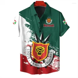 Men's Casual Shirts Burundi Flag Map Graphic For Men Clothes Hawaiian Short Sleeve Shirt Africa Country Blouses National Emblem Tops