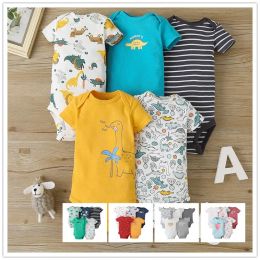 One-Pieces 2023 5PCS/Lot Baby Bodysuits 100% Cotton Newborn Baby Boys Clothes Short Sleeve Baby Girls Clothes 024M Baby Clothing Jumpsuits