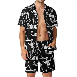 Men's Tracksuits Skeleton Men Sets Spooky Halloween Casual Shorts Fitness Outdoor Shirt Set Summer Aesthetic Suit Short Sleeves Oversized