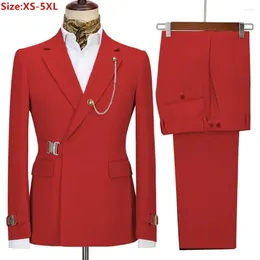 Men's Tracksuits 2024 Fashion 2 Pieces Suit Sets Solid Belt Chain Pockets Design Banquet Business Formal Wedding Party Dress Men