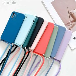 Cell Phone Cases Crossbody Necklace Strap Lanyard Cord Phone Case For iPhone 13 12 MiNi 11 14 15 Pro X XR XS Max 6S 7 8 Plus Soft Silicone Cover d240424