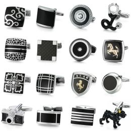 Links Brand new high quality brass material black enamel men's Cufflinks classic style fashion brand French shirt Cufflinks